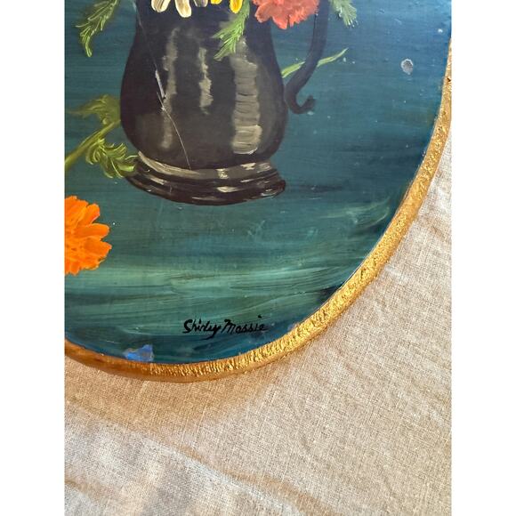 Vintage Original Oil Painting on Oval Board Fall Florals - Picture 4 of 5
